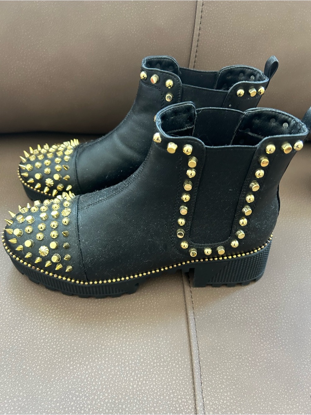 Cape Robbin Black Ankle Booties with Gold Stud and Spike Accents - Picture 3 of 10